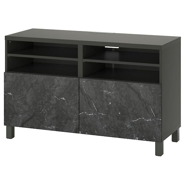 BESTÅ - TV bench with doors, dark grey/Bergsviken/Stubbarp black, 120x42x74 cm