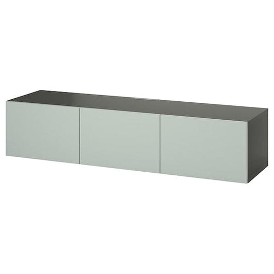 Ikea BESTÅ - TV bench with doors, dark grey/Hjortviken pale grey-green, 180x42x38 cm