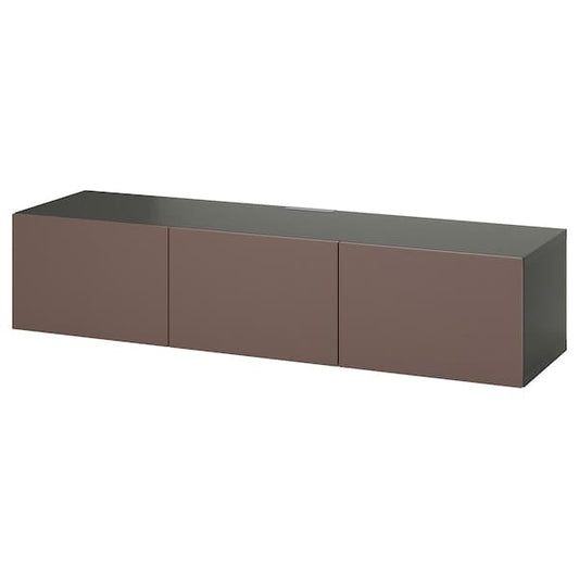 Ikea BESTÅ - TV cabinet with doors, dark grey/Hjortviken brown, , 180x42x38 cm