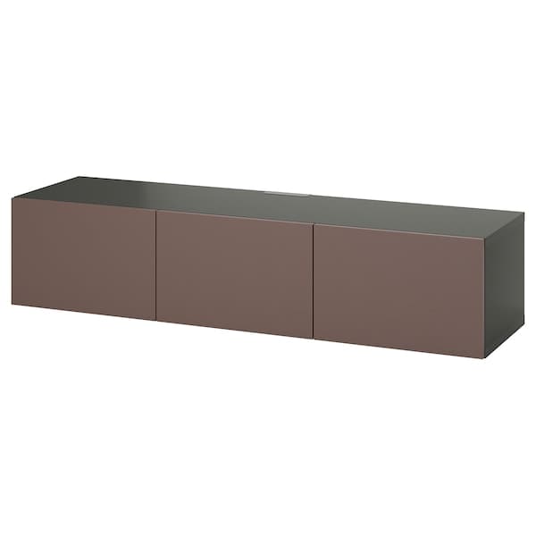 Ikea BESTÅ - TV cabinet with doors, dark grey/Hjortviken brown, , 180x42x38 cm