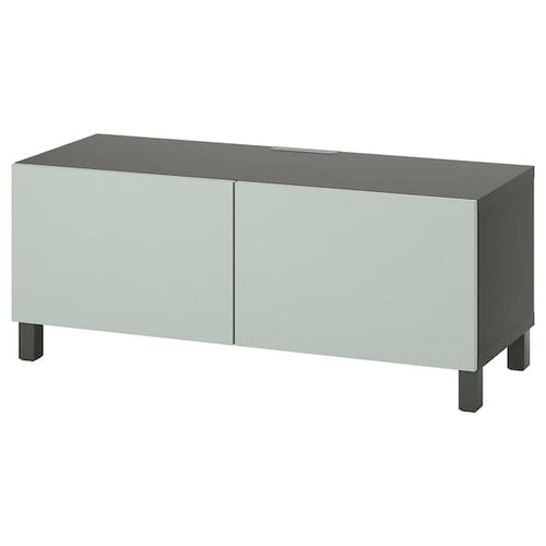 BESTÅ - BESTÅ TV bench with doors, dark grey/Hjortviken/Stubbarp pale grey-green, 120x42x48 cm