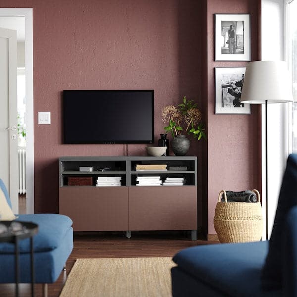 Ikea BESTÅ - TV cabinet with doors, dark grey/Hjortviken/Stubbarp brown, , 120x42x74 cm