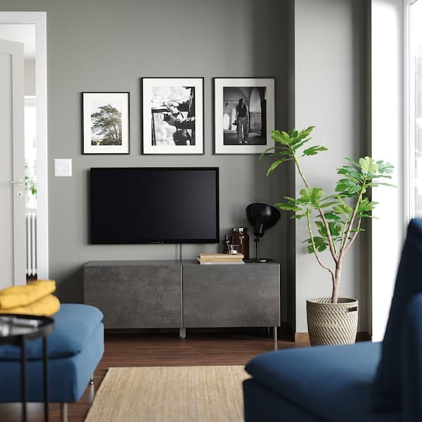 BESTÅ - TV bench with doors, dark grey/Kallviken/Ösarp dark grey, 120x42x48 cm - best price from Maltashopper.com 69504606
