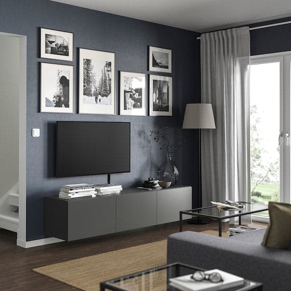 BESTÅ - TV bench with doors, dark grey/Lappviken dark grey, 180x42x38 cm - best price from Maltashopper.com 79507893