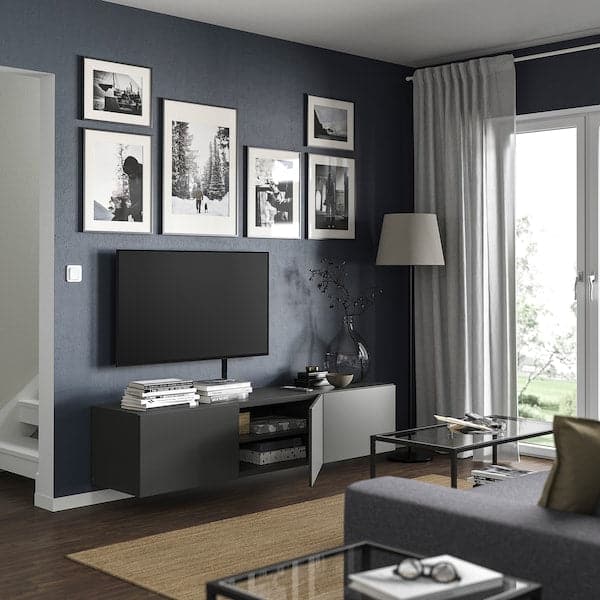 BEST TV bench with doors dark grey Lappviken dark grey
