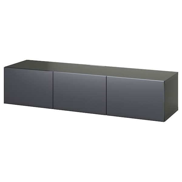 BESTÅ - TV bench with doors, dark grey/Riksviken brushed dark pewter effect, 180x42x38 cm - best price from Maltashopper.com 59507894