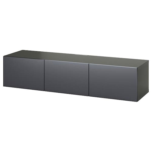 BESTÅ - TV bench with doors, dark grey/Riksviken brushed dark pewter effect, 180x42x38 cm