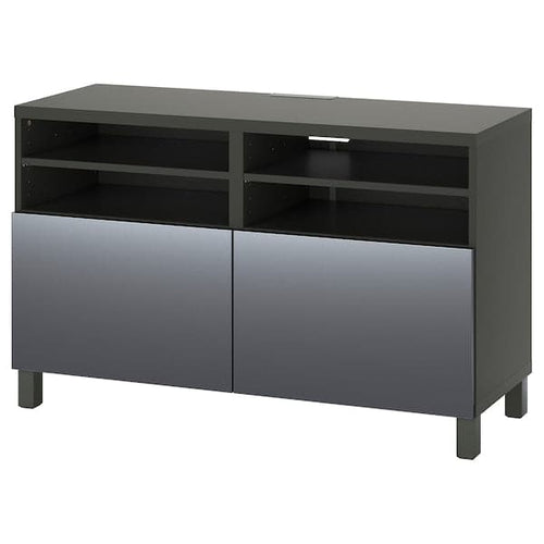 BESTÅ - TV bench with doors, dark grey/Riksviken/Stubbarp brushed dark pewter effect, 120x42x74 cm