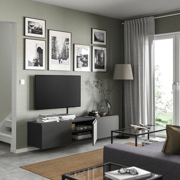 BESTÅ - TV bench with doors, dark grey/Västerviken dark grey, 180x42x38 cm - best price from Maltashopper.com 49507899