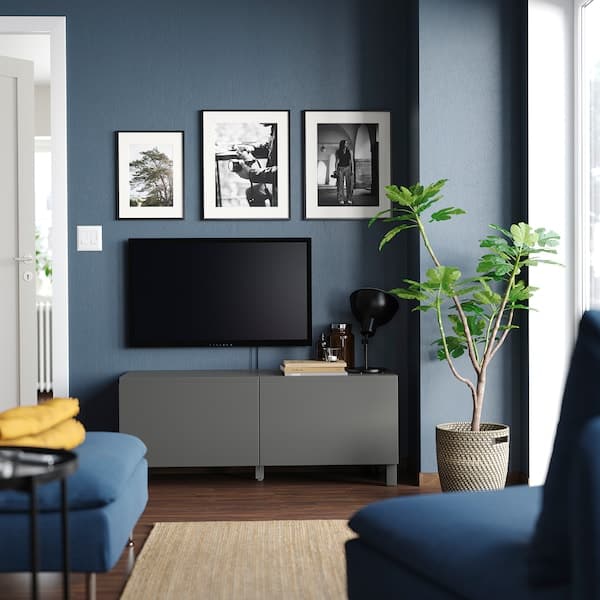 BESTÅ - TV bench with doors, dark grey/Västerviken/Stubbarp dark grey, 120x42x48 cm - best price from Maltashopper.com 79508048