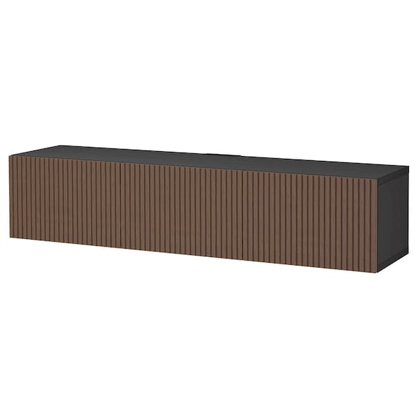 BESTÅ - TV bench with doors, black-brown Björköviken/brown stained oak veneer, 180x42x38 cm - best price from Maltashopper.com 69422187