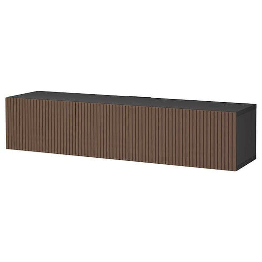 BESTÅ - TV bench with doors, black-brown Björköviken/brown stained oak veneer, 180x42x38 cm - best price from Maltashopper.com 69422187