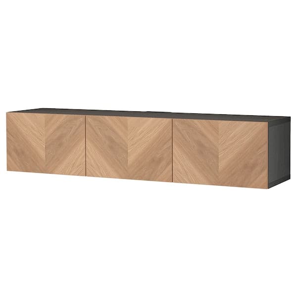 Ikea BESTÅ - TV bench with doors, black-brown/Hedeviken oak veneer, 180x42x38 cm