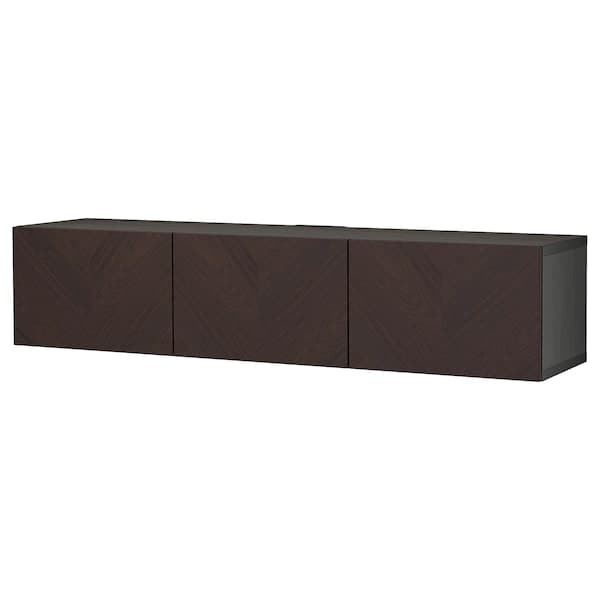 BESTÅ - TV bench with doors, black-brown Hedeviken/dark brown oak veneer, 180x42x38 cm - best price from Maltashopper.com 19422180