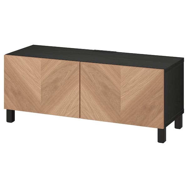 BESTÅ - TV bench with doors, black-brown/Hedeviken/Stubbarp oak veneer, 120x42x48 cm