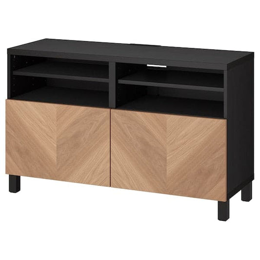 Ikea BESTÅ - TV bench with doors, black-brown/Hedeviken/Stubbarp oak veneer, 120x42x74 cm