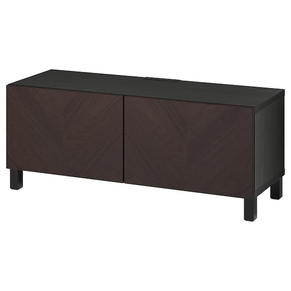 BESTÅ - TV bench with doors, black-brown Hedeviken/Stubbarp/dark brown stained oak veneer, 120x42x48 cm