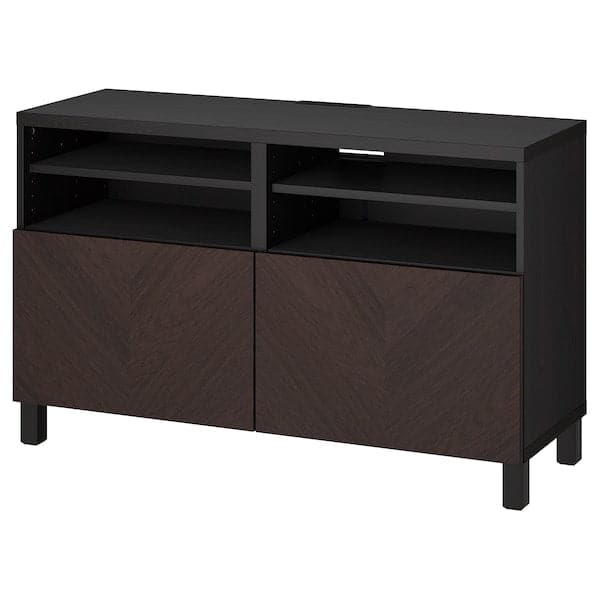 BESTÅ - TV bench with doors, black-brown Hedeviken/Stubbarp/dark brown stained oak veneer, 120x42x74 cm - best price from Maltashopper.com 69420485