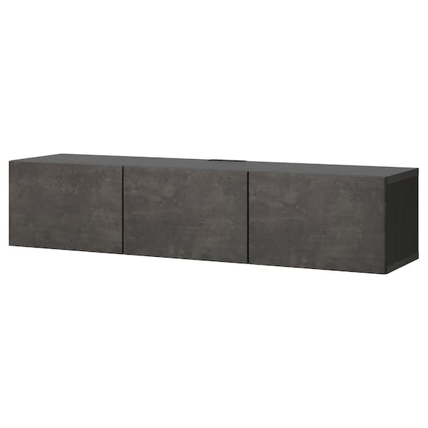 BESTÅ - TV bench with doors, black-brown/Kallviken concrete effect, 180x42x38 cm - best price from Maltashopper.com 19330661