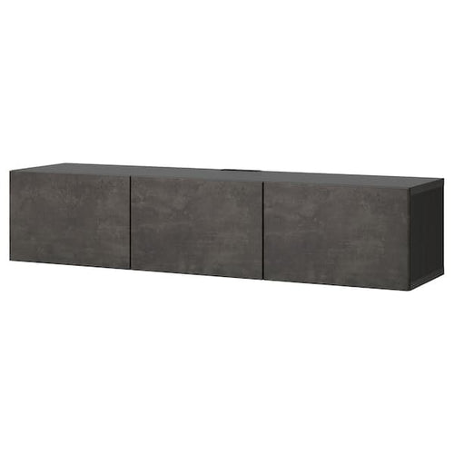 BESTÅ - BESTÅ TV bench with doors, black-brown/Kallviken concrete effect, 180x42x38 cm