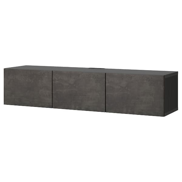 BESTÅ - TV bench with doors, black-brown/Kallviken concrete effect, 180x42x38 cm