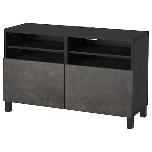 BESTÅ - BESTÅ TV bench with doors, black-brown Kallviken/Stubbarp/dark grey concrete effect, 120x42x74 cm