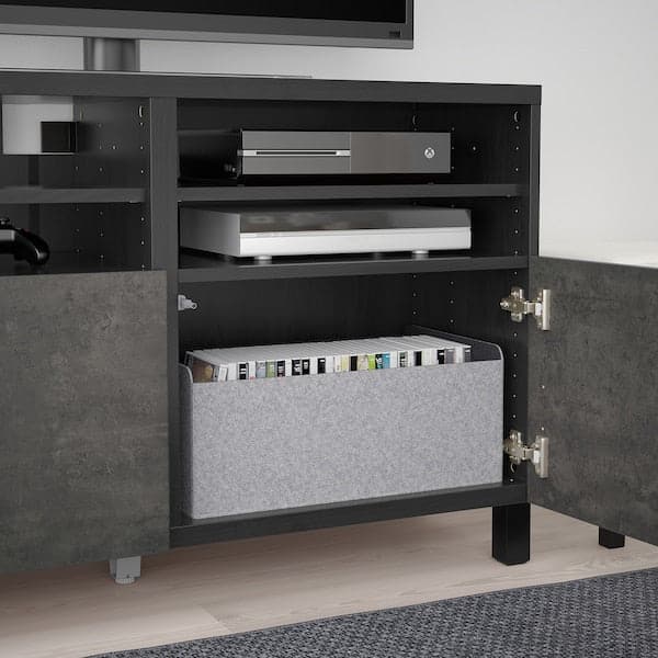BESTÅ - TV bench with doors, black-brown Kallviken/Stubbarp/dark grey concrete effect, 120x42x74 cm - best price from Maltashopper.com 69276647