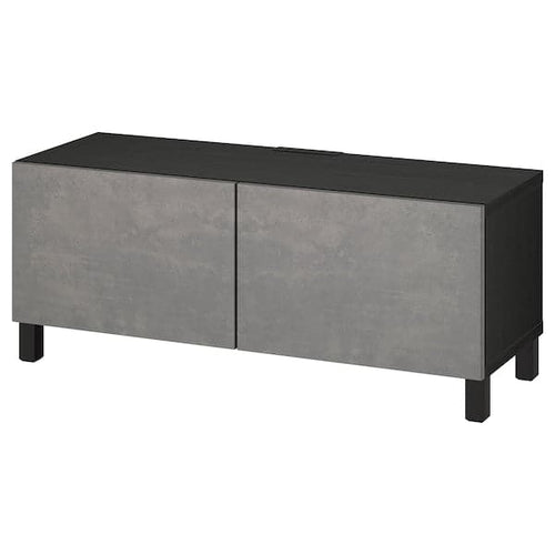 BESTÅ - BESTÅ TV bench with doors, black-brown/Kallviken/Stubbarp dark grey, 120x42x48 cm