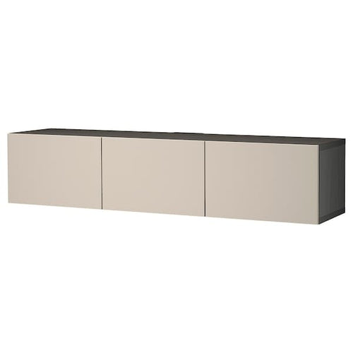 BESTÅ - TV bench with doors, black-brown/Lappviken light grey/beige, 180x42x38 cm