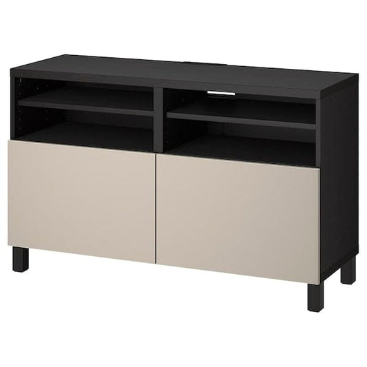BESTÅ - TV bench with doors, black-brown/Lappviken/Stubbarp light grey/beige, 120x42x74 cm - best price from Maltashopper.com 09420488