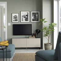 BESTÅ - TV bench with doors, black-brown/Lappviken/Stubbarp light grey/beige, 120x42x48 cm - best price from Maltashopper.com 99419621