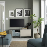 BESTÅ - TV bench with doors, black-brown/Lappviken/Stubbarp light grey/beige, 120x42x48 cm - best price from Maltashopper.com 99419621