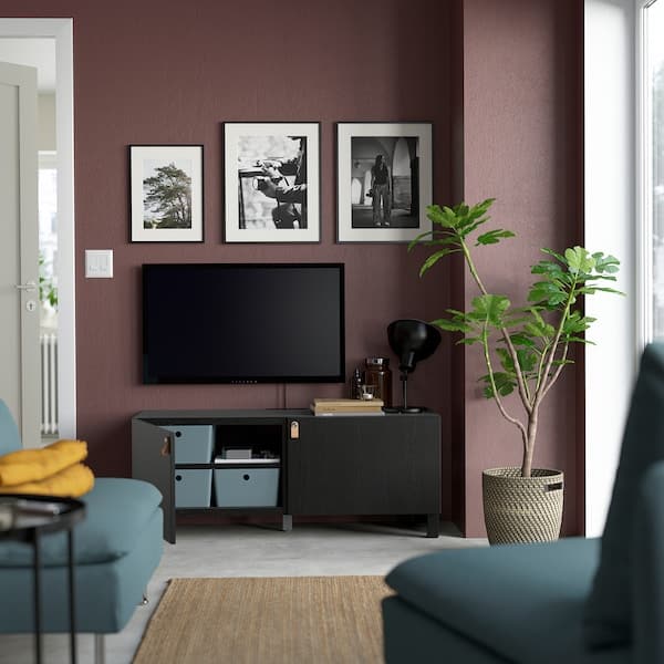 BESTÅ - TV bench with doors, black-brown/Lappviken/Stubbarp black-brown, 120x42x48 cm - best price from Maltashopper.com 19419615
