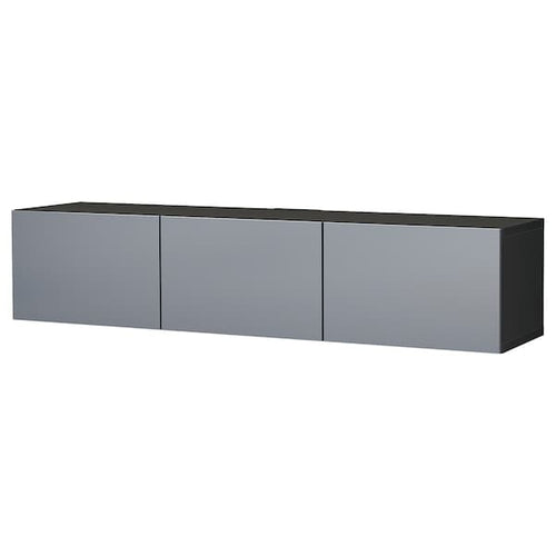 BESTÅ - TV bench with doors, black-brown/Riksviken brushed dark pewter effect, 180x42x38 cm