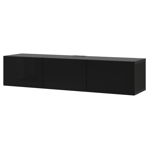 BESTÅ - TV bench with doors, black-brown/Selsviken high-gloss/black, 180x42x38 cm