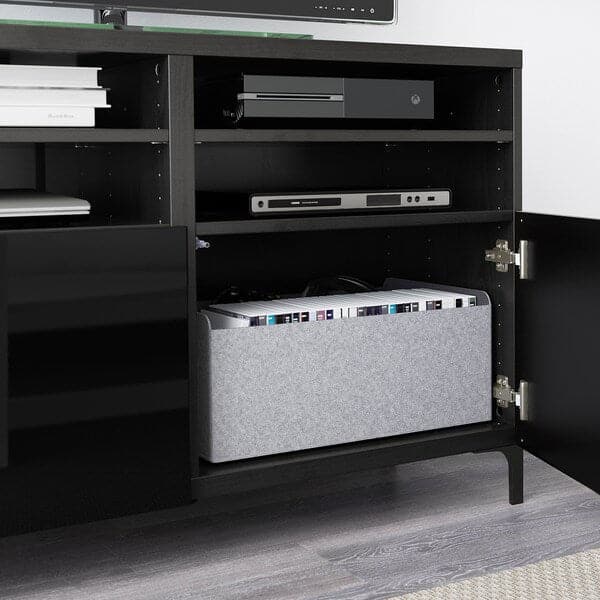 BESTÅ - TV bench with doors, black-brown/Selsviken/Nannarp high-gloss/black, 120x42x74 cm - best price from Maltashopper.com 19068306