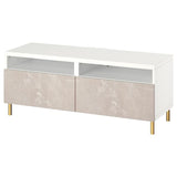 BESTÅ TV bench with drawers, white/Bergsviken/Ösarp beige, 120x42x48 cm