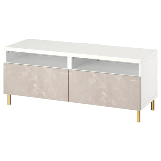 Ikea BESTÅ - TV cabinet with drawers, white/Bergsviken/Ösarp beige, ,
