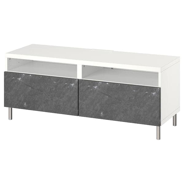 Ikea BESTÅ - TV bench with drawers, white/Bergsviken/Ösarp black, 120x42x48 cm