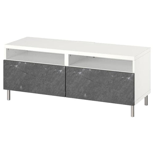BESTÅ - TV bench with drawers, white/Bergsviken/Ösarp black, 120x42x48 cm