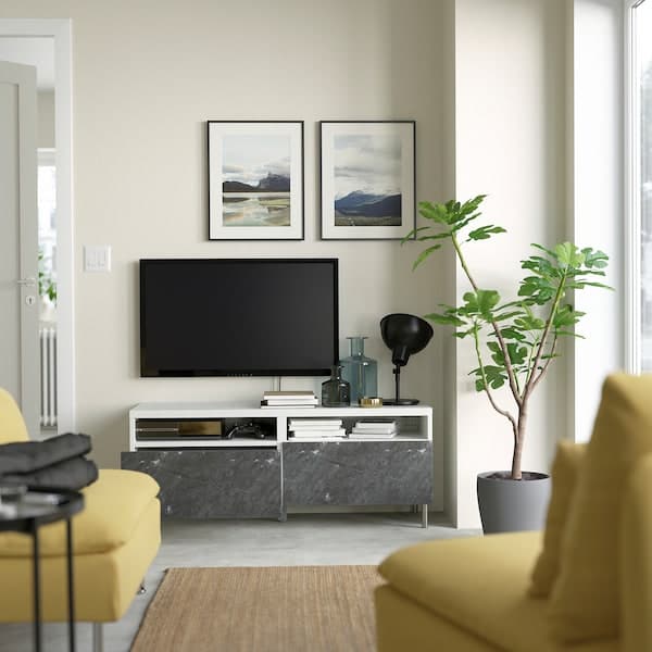 BESTÅ - TV bench with drawers, white/Bergsviken/Ösarp black, 120x42x48 cm - best price from Maltashopper.com 49420274