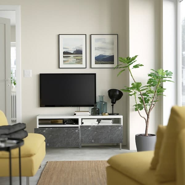 Ikea BESTÅ - TV bench with drawers, white/Bergsviken/Ösarp black, 120x42x48 cm