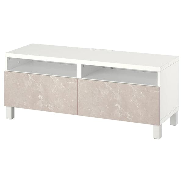 Ikea BESTÅ - TV cabinet with drawers, white/Bergsviken/Stubbarp beige, , 120x42x48 cm