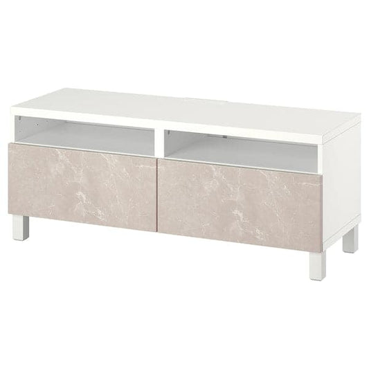 Ikea BESTÅ - TV cabinet with drawers, white/Bergsviken/Stubbarp beige, , 120x42x48 cm