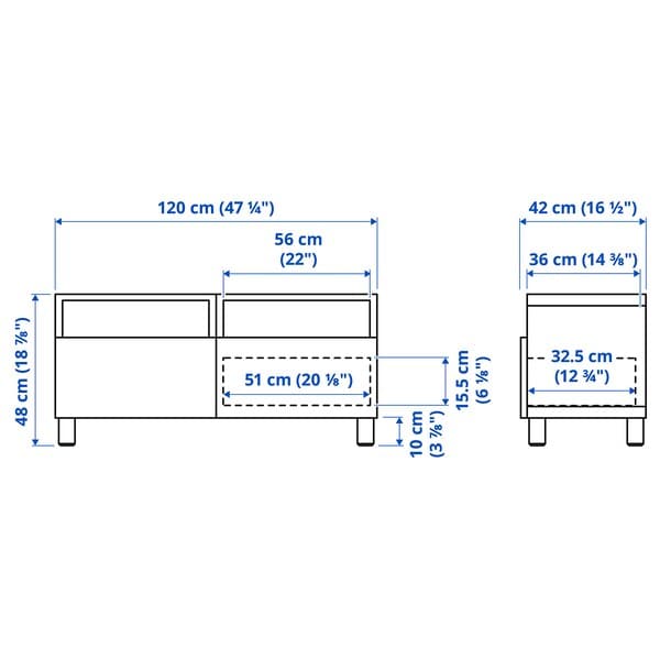 Ikea BESTÅ - TV cabinet with drawers, white/Bergsviken/Stubbarp beige, , 120x42x48 cm
