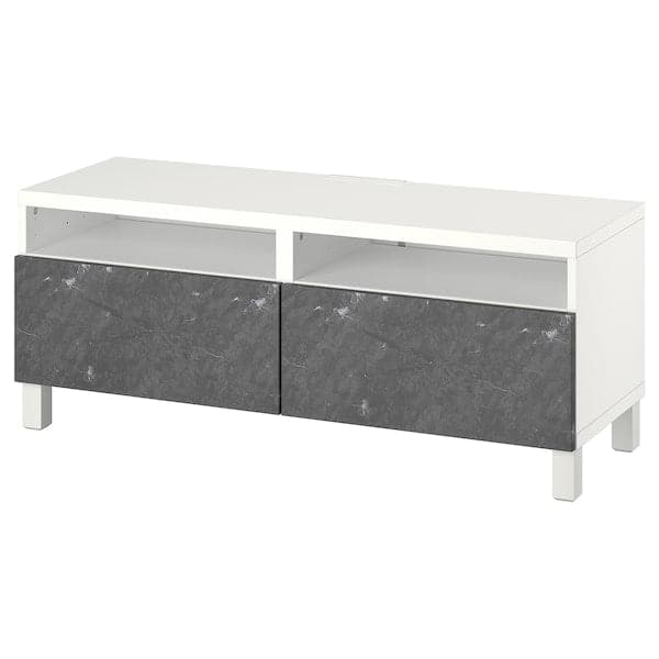 Ikea BESTÅ - TV bench with drawers, white/Bergsviken/Stubbarp black, 120x42x48 cm