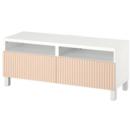 Ikea BESTÅ - TV bench with drawers, white/Björköviken/Stubbarp birch veneer, 120x42x48 cm