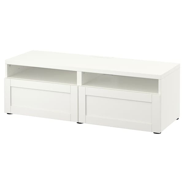 Ikea BESTÅ - TV bench with drawers, white/Hanviken white, 120x42x39 cm