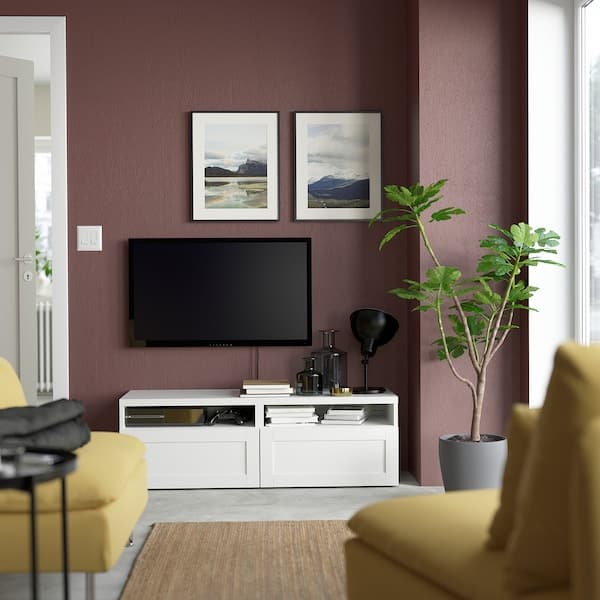 BESTÅ - TV bench with drawers, white/Hanviken white, 120x42x39 cm - best price from Maltashopper.com 59399173