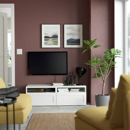 BESTÅ - TV bench with drawers, white/Hanviken white, 120x42x39 cm